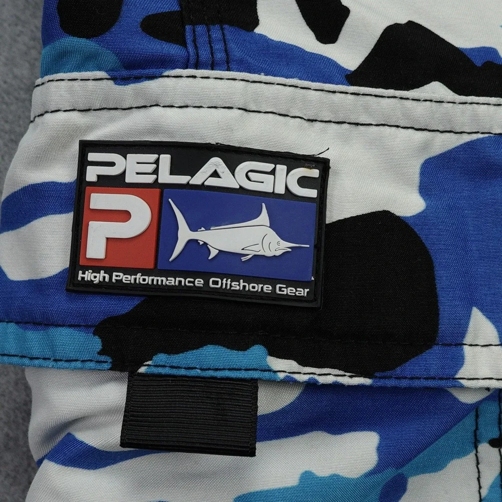 Pelagic Board Shorts‎ Mens 36 Camo Blue White Black Swim Trunks Fishing